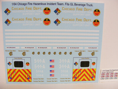 Chicago Fire Hazardous Team 1/64 Water Slide Decals for GL Beverage Truck