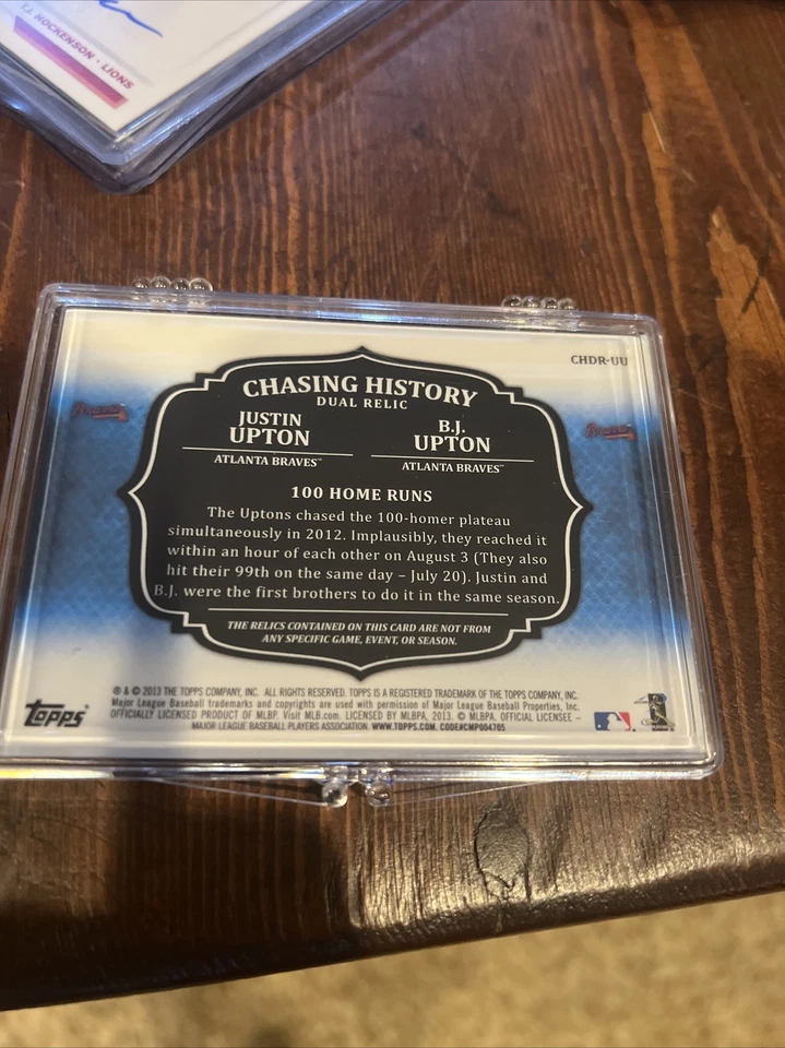 TOPPS CHASING HISTORY DUO РЕЛИКВИЯ ДЖАСТИН АПТОН BJ UPTON /50 CHDR-UU 🔥🔥 - Изображение 2 из 2