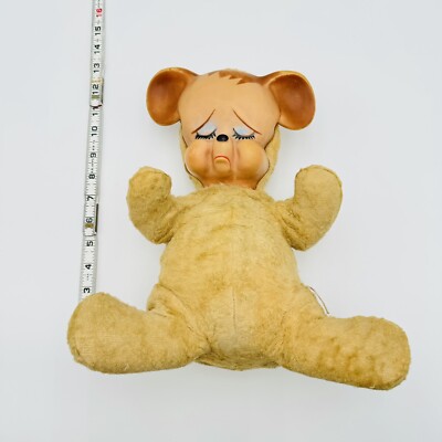 Knickerbocker Rubber Face Sad Pouting Bear Plush Teddy Tan 12