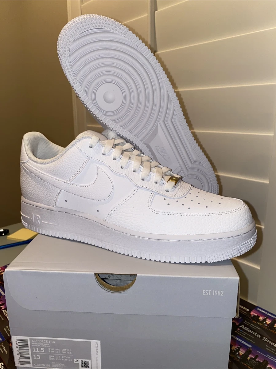 Nike Triple White Air Force 1 Low Tumbled Leather Men's Sz 11.5 Mens RARE