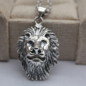 pendant 44mm powerful lion sterling solid head silver