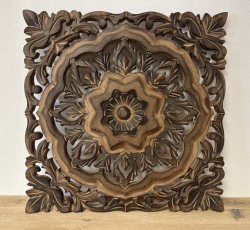 Holz Wand Relief Bild  Untersetzer Antik Look braun 40cm Blume 3D Massiv - Bild 1 von 6
