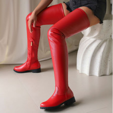 Women's Over The Knee Thigh High Boots Block Low Heels Zipper Round Toe Shoes
