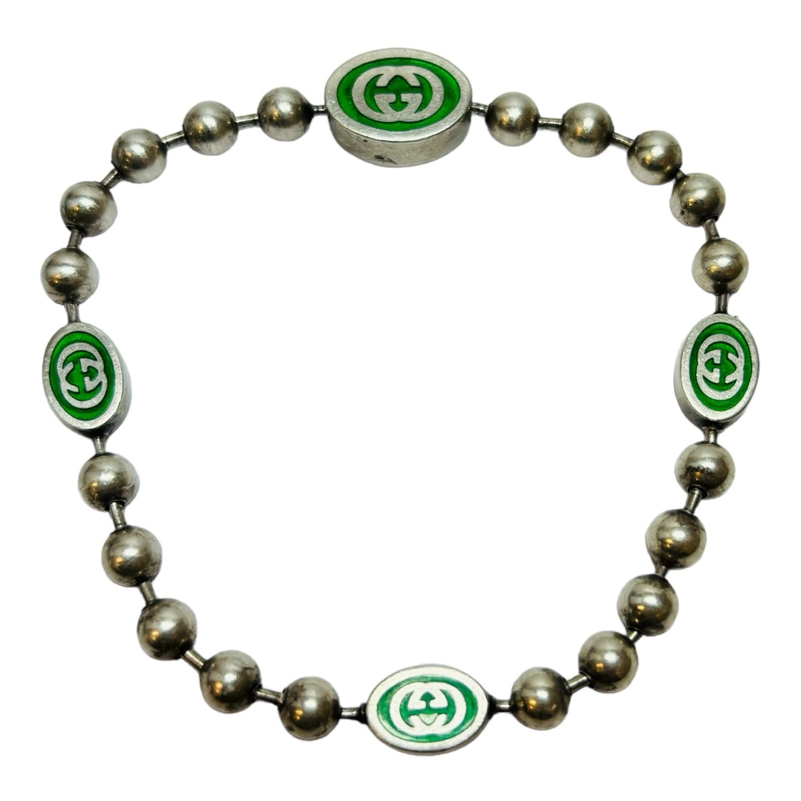 Gucci Bracciale Smalto Imperiale Argento Sterling 925 Verde Palla 7 5 pollici