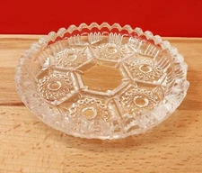Vintage Italian Pressed Glass Sawtooth Ashtray Cut Crystal Starburst Pattern