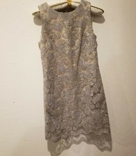 Vince Camuto Womens Sleeveless Shift Dress Sz 6 Back Zip Lace Floral Embroidered