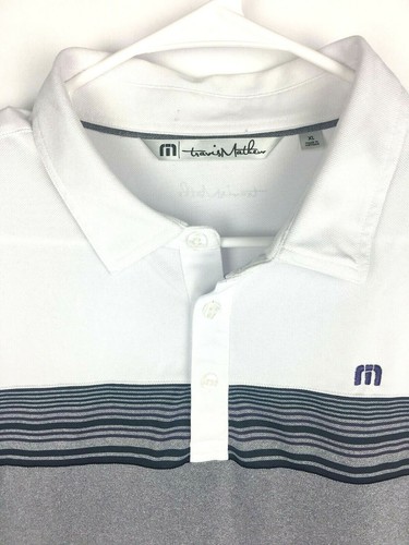Travis Mathew Otters Golf S/S Polo Stripes Shirt White Gray Men’s Size XL - Picture 6 of 6