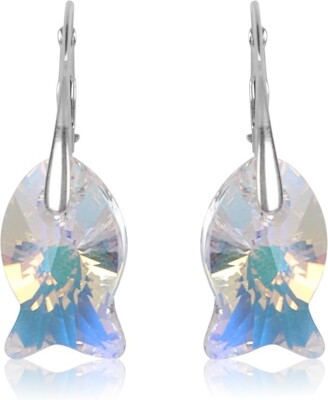 Fischförmige Ohrhänger österreichische Kristalle 925 Silber Aurora Borealis