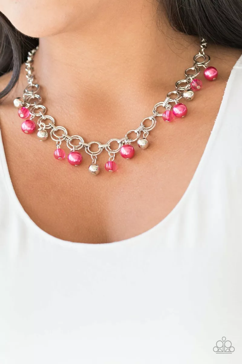 Paparazzi Necklace Fiercely Fancy Silver and Red Beads Fringe