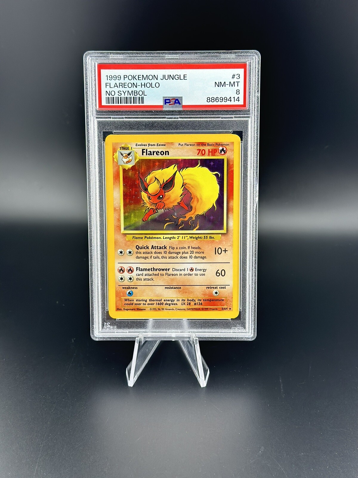 1999 POKEMON JUNGLE NO SYMBOL #3 FLAREON-HOLO PSA 8