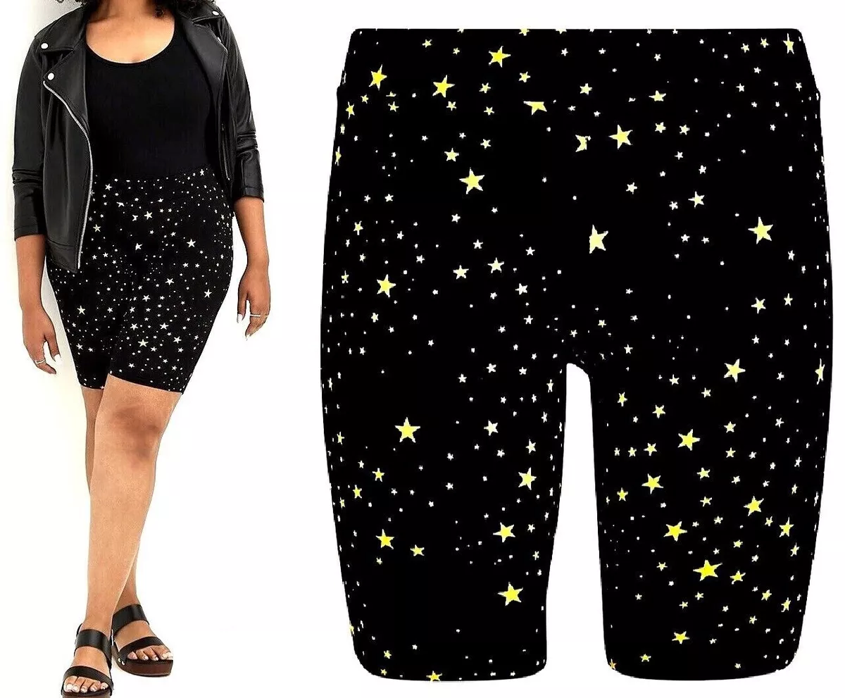 BNWT Torrid Plus Size 1 14 16 Black Gold Stars Bike Shorts Cotton Spandex