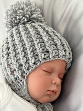 Brand New hand made crochet baby hat ,grey with pom pom for 3-6 Months