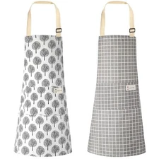 2 Pieces Linen Cooking Kitchen Apron for Women and Men Kitchen Bib Apron with...