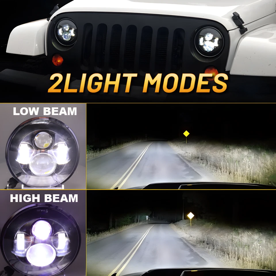 Pair DOT 7 inch Round LED Hi/Lo Beam Headlights for Mazda Miata 90-97 MX5 RX7 - Image 2 of 4