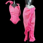 Barbie Bodysuit Wrap Skirt Vintage 1982 Twirly Curls Doll Clothes Pink Outfit