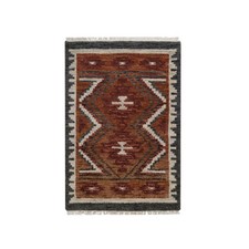 2'x3' Brown Southwestern American Indian Design Hand Knotted Pure Wool Mat Rug