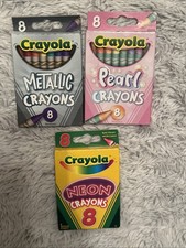 Lot Of 3 Crayola Crayons 8 Count Each Non toxic Made In USA Metallic Neon Pearl