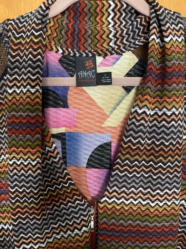 Anac By Kimi Womens Orange Multicolor Zip Up Long Sleeve Blouse Size L - Picture 4 of 13