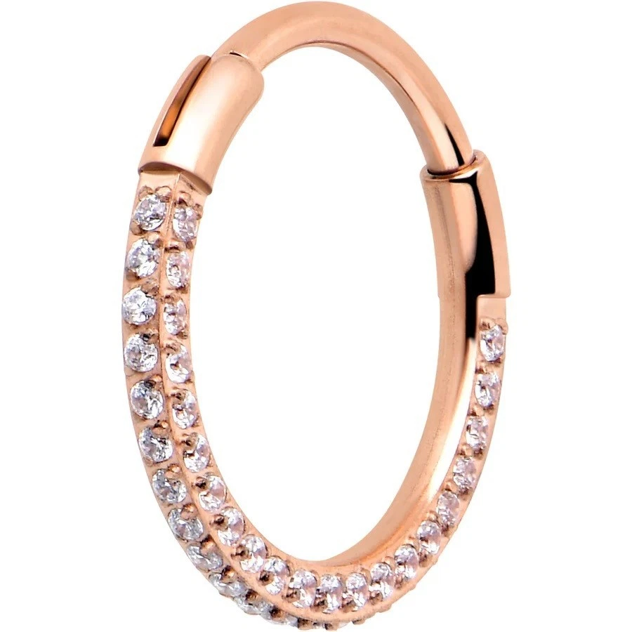 20 Gauge Rose Gold PVD Implant Grade Titanium Triple Sided Micro Gem Hinged Nose - Image 3 of 4