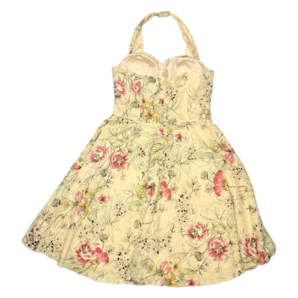 黄色花卉孔眼吊带迷笛连衣裙 14 Cottagecore 乡村圆裙 — 第 2/4 张图片