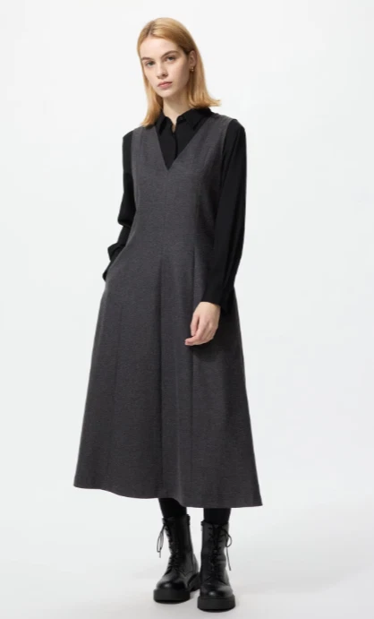 Vestido Jersey Cepillado UNIQLO S-3XL Sin Mangas Cuello en V Ajuste y Acampanado Mujer 478724 Nuevo con Etiquetas Foto 4 de 4