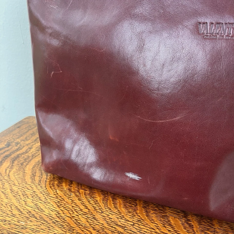 Valentina Bolso Cartera Cuero Rojo Oscuro Grande Italia Doble Asa Cremallera Foto 2 de 4