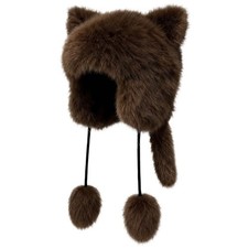 Raccoon Hat with Tail for Women Faux Fur Raccoon Hood Hat Cute Tail Costume R...