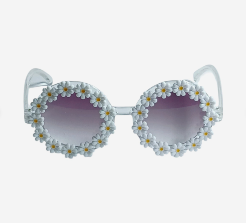 Oversized round-framed sunglasses with a floral pattern  display picture 2