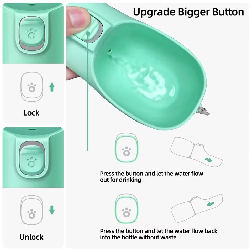 Hundewasserflasche 300ml Grau tragbar Auslaufsicher Reisen mit Napf Spielzeug - Bild 2 von 4