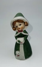 Vintage Christmas Merri Bells Figurine JASCO 1978 Winter Girl w Cat Muff
