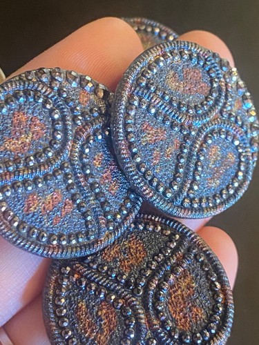 Antike viktorianische tschechische Glasknöpfe 4er Set groß 1,25" Paisley Blumenglanz - Bild 15 von 15