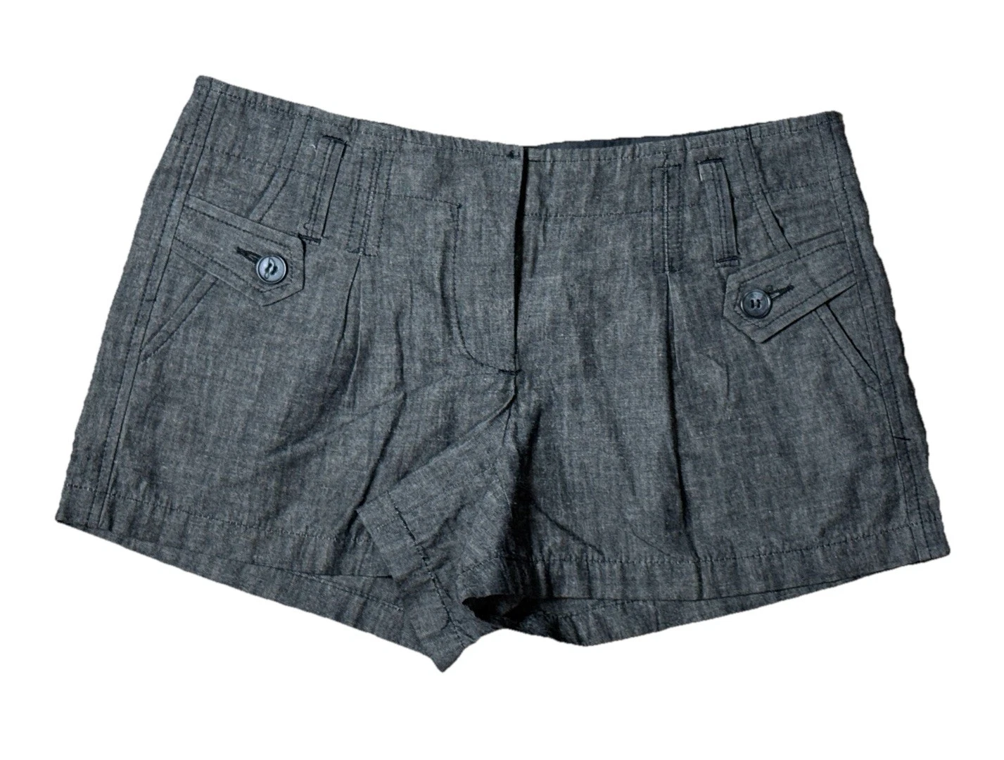 Theory Cotton Linen Shorts Size 2 Gray Pleated Low Rise Dressy 3 Inseam
