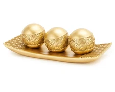 Golden Spheres Orbs Set of 3 with Tray for Centerpiece Table Decoration Golde...