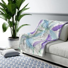 Floral Sherpa Fleece Blanket Cozy Throw Elegant Decor