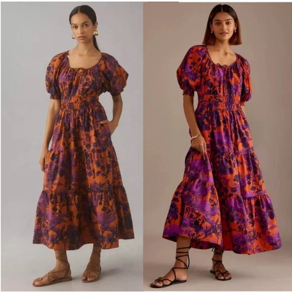 Anthropologie Somerset Maxi Dress L Puff Sleeve Floral Boho Cottagecore Fall 70s - Image 3 of 4