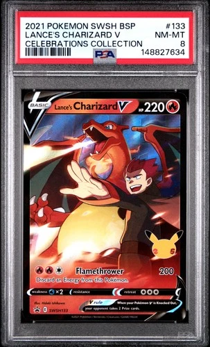 2021 POKEMON SWSH BLACK STAR PROMO CELEBRATIONS COLL LANCE'S CHARIZARD V PSA 8