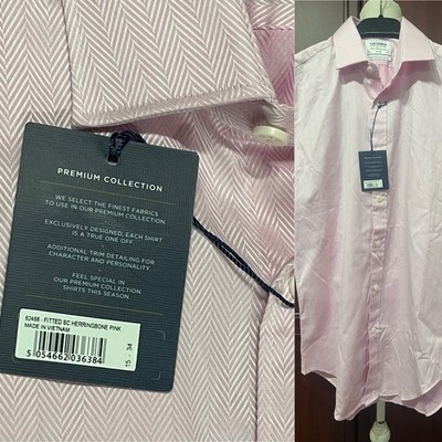 T.M.LEWIN Neu mit Etikett 15'' Kragen rosa Fischgrät Premium - zweifach gefaltete Baumwolle tailliert Hemd