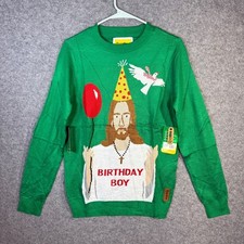 Tipsy Elves Mens Jesus Birthday Boy Ugly Christmas Sweater Green Size S