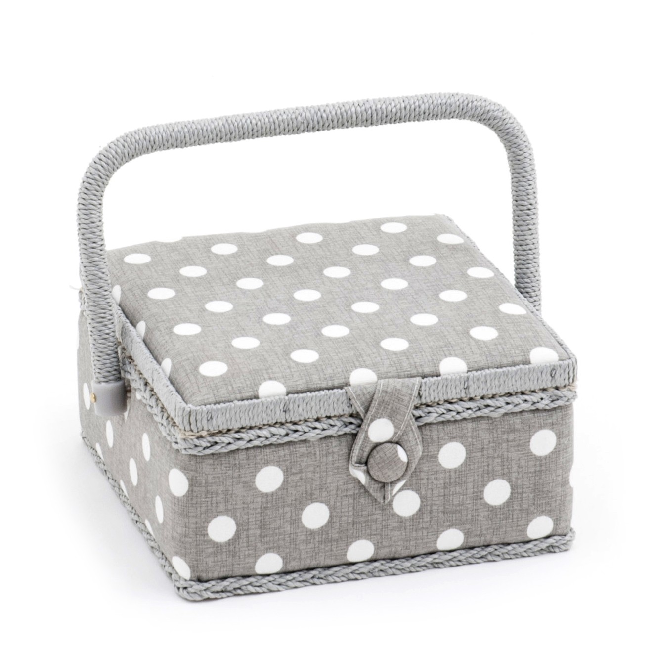 Hobby Gift 'Grey Linen Polka Dot' Square Sewing Box - Small
