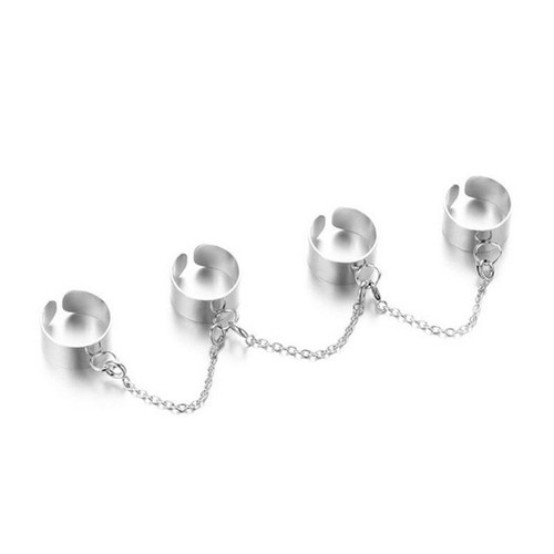 Cool Hip Chain Rings Four Open Finger Rings Multi-layer Adjustable - Picture 4 of 9