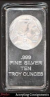 10 Troy ounces .999 Fine Silver Buffalo Bar