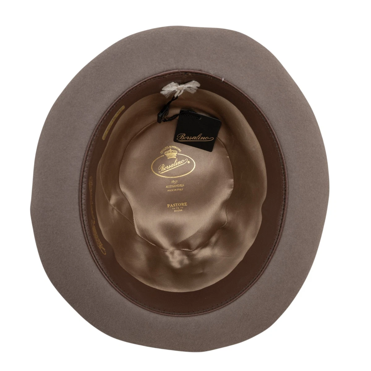 $475 BORSALINO Sombrero Fedora Taupe Fieltro Alessandria + Cuero - Hecho a mano en Italia