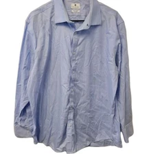 Ryan Seacrest Distinction Mens Long Sleeve Button Down Dress Shirt Blue 100%...