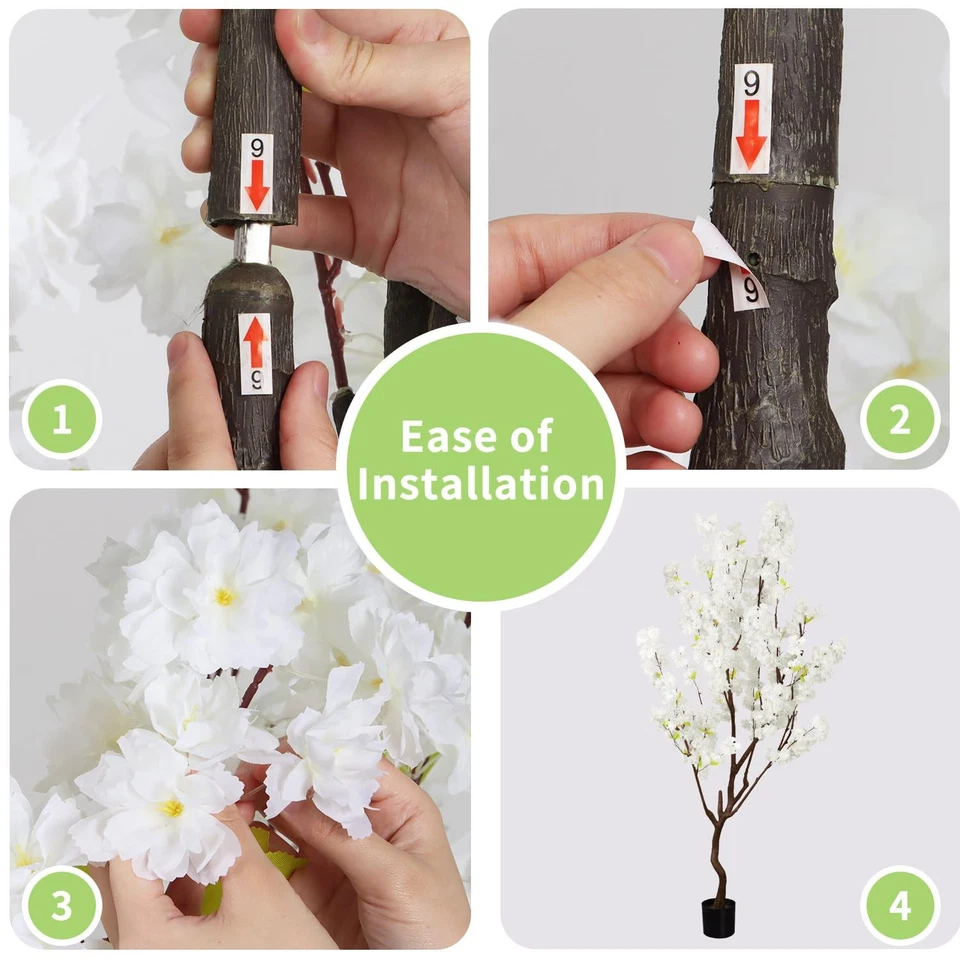 Árbol de flor de cerezo blanco sintético 7 pies (84 pulgadas) seda artificial árbol de flores blancas Li... Foto 4 de 4