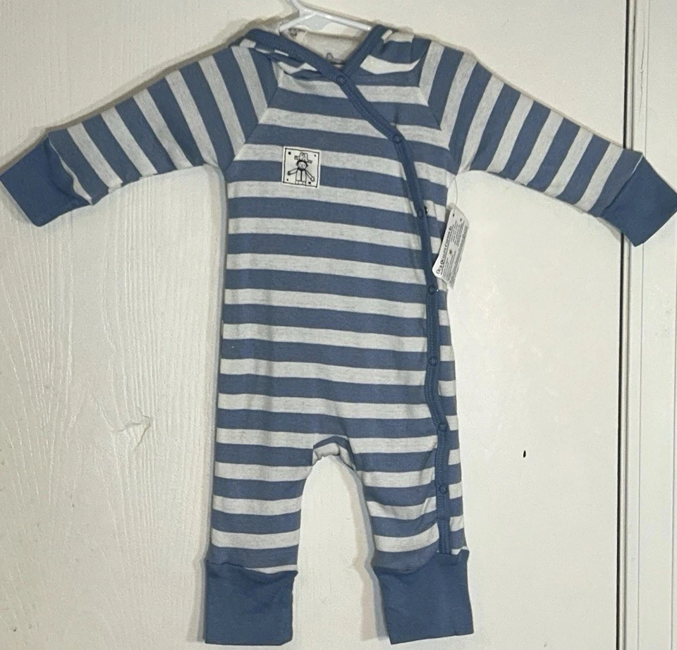 Under the Nile Baby Boy NB-3M One Piece Outfit Blue/White Long Sleeve/Pant Lined — 第 2/4 张图片