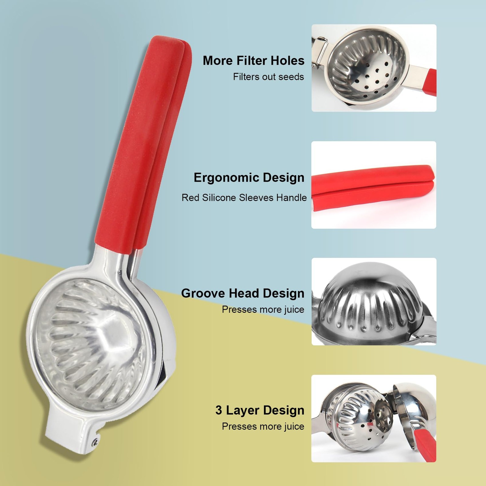 Lemon Squeezer Stainless Steel Heavy Duty Large Bowl Manual Citrus Press Juicer