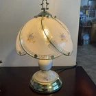 3-Way  Gold Tone Touch Lamp with 6 Glass Panels Blue Floral 15" Ht
