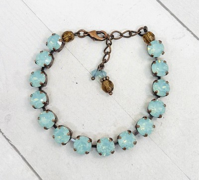 8mm Antique Copper Plated Mint Green Pacific Opal Cup Chain Bracelet
