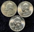 Washington Silver Quarter Lot of  3 -Mixed Dates -90% Silver - AU/BU - (#114)