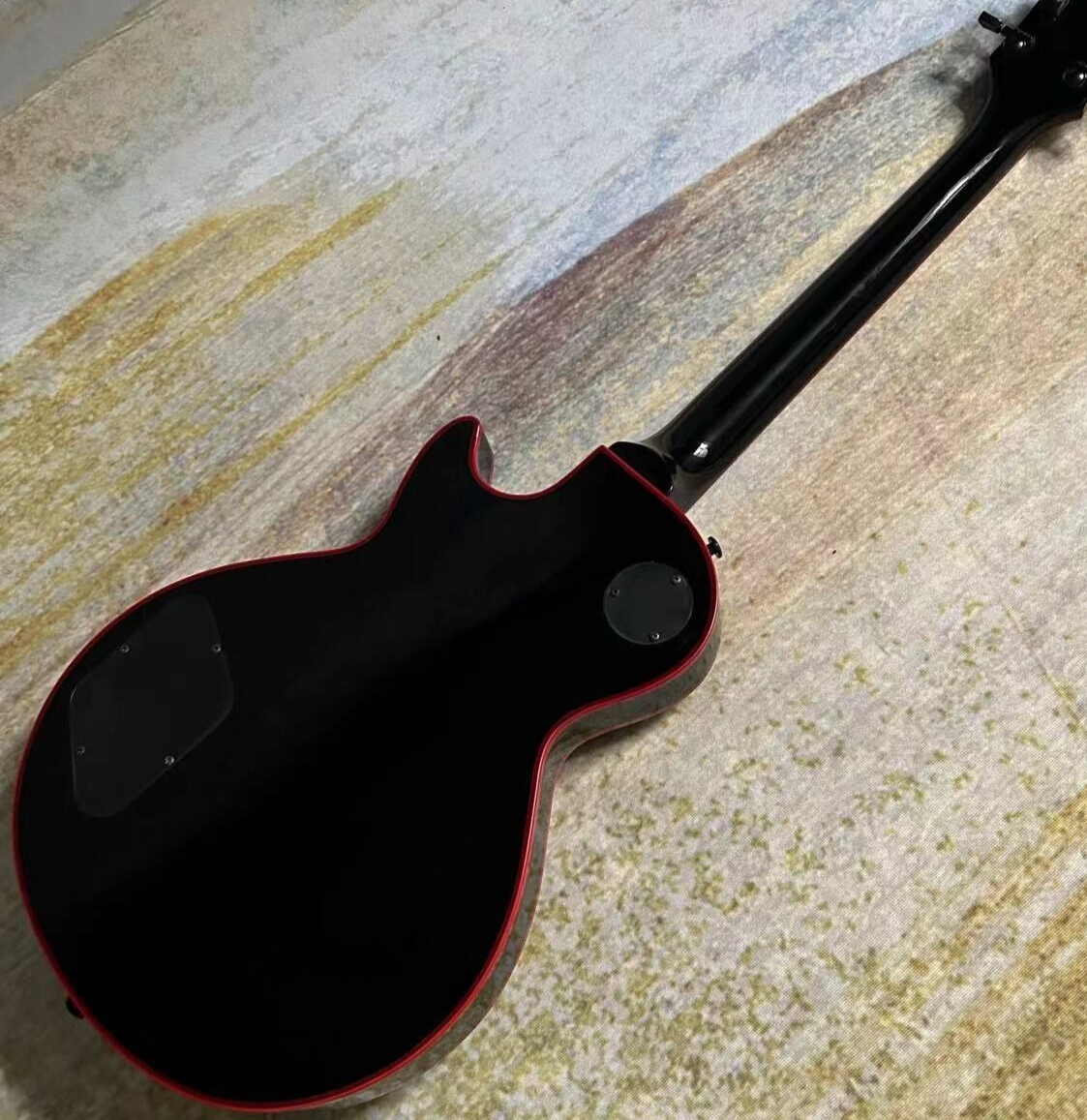 Custom Electric Guitar Black Color Red Binding and Inlay Mahogany